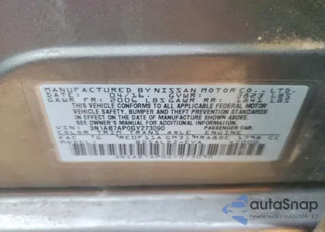 2016 Nissan Sentra S z USA, uszkodzony, nr VIN 3N1AB7AP0GY273090